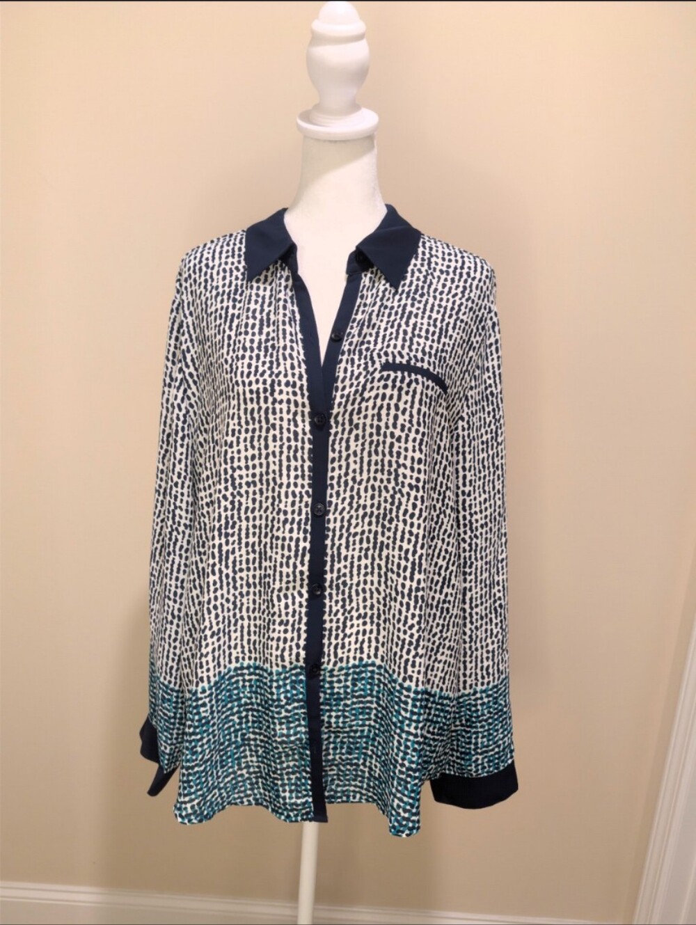 N Touch Navy & Teal Button-Down Shirt with Abstract Dotted Print